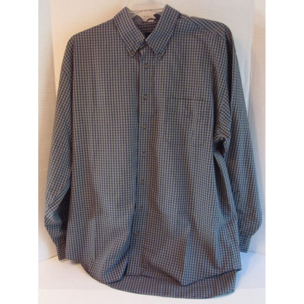 Van Heusen Shirt Mens XLT Blue/Green/Yellow Check LS Button Up Wrinkle Free